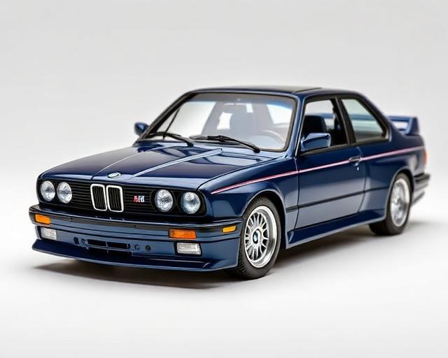 BMW M3 E30 Sport Evolution diecast model in dark blue